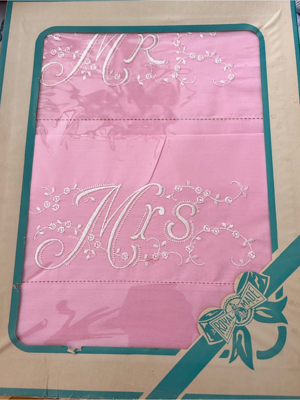 Pink "Mrs" Embroidered pillows - wedding gift
